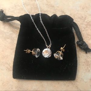 Silver Crystal Necklace and Earring Set w/ Pouch